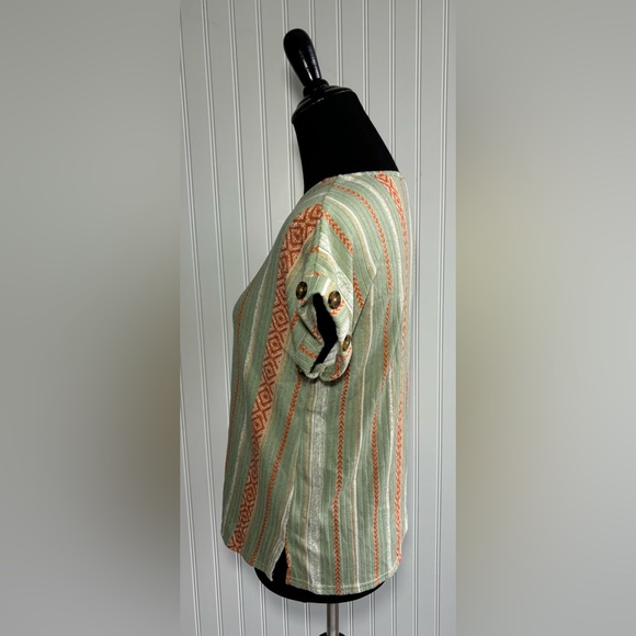 Anneliese Boho Stripe Knit Top Short Sleeve Shirt Women’s Size Small Green - Picture 4 of 15